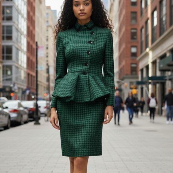 Victor Costa Jackets & Blazers - Victor Costa Herringbone Dress Suit Mid 20th Century Lined Velvet Green/Blk SM